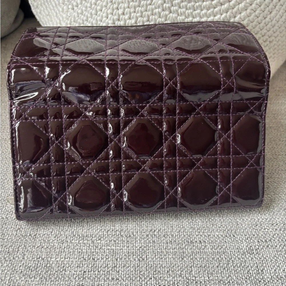 Christian Dior Patent Cannage Lady Dior Rendezvous Wallet dark purple